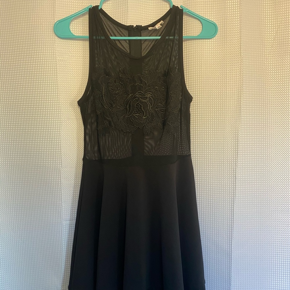 Black floral mesh skater dress